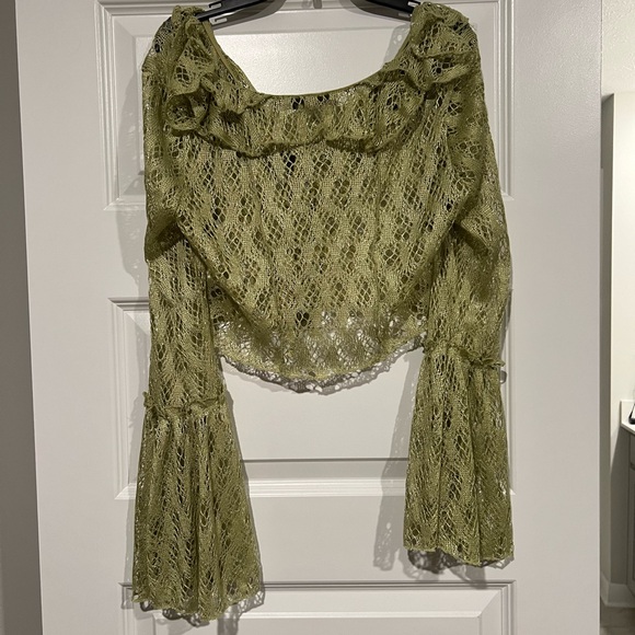 Urban Outfitters Lime Green Gossamer Crochet Flyaway Top Size Medium - Picture 3 of 5
